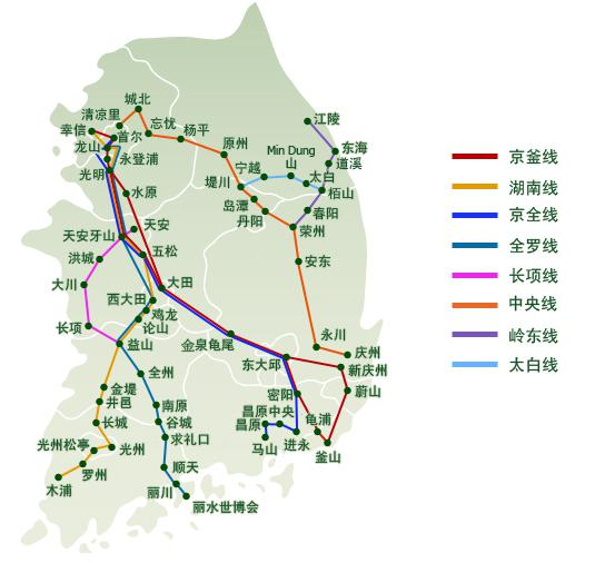韩国高铁路线图